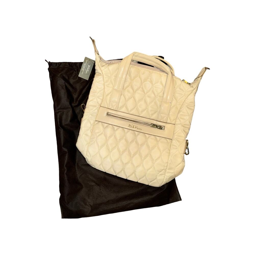 Bella Russo Cream Quilted Convertible Canvas Tote Backpack NWT